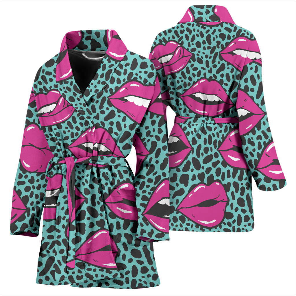 Lip Pattern Print Design 04 Women Bathrobe