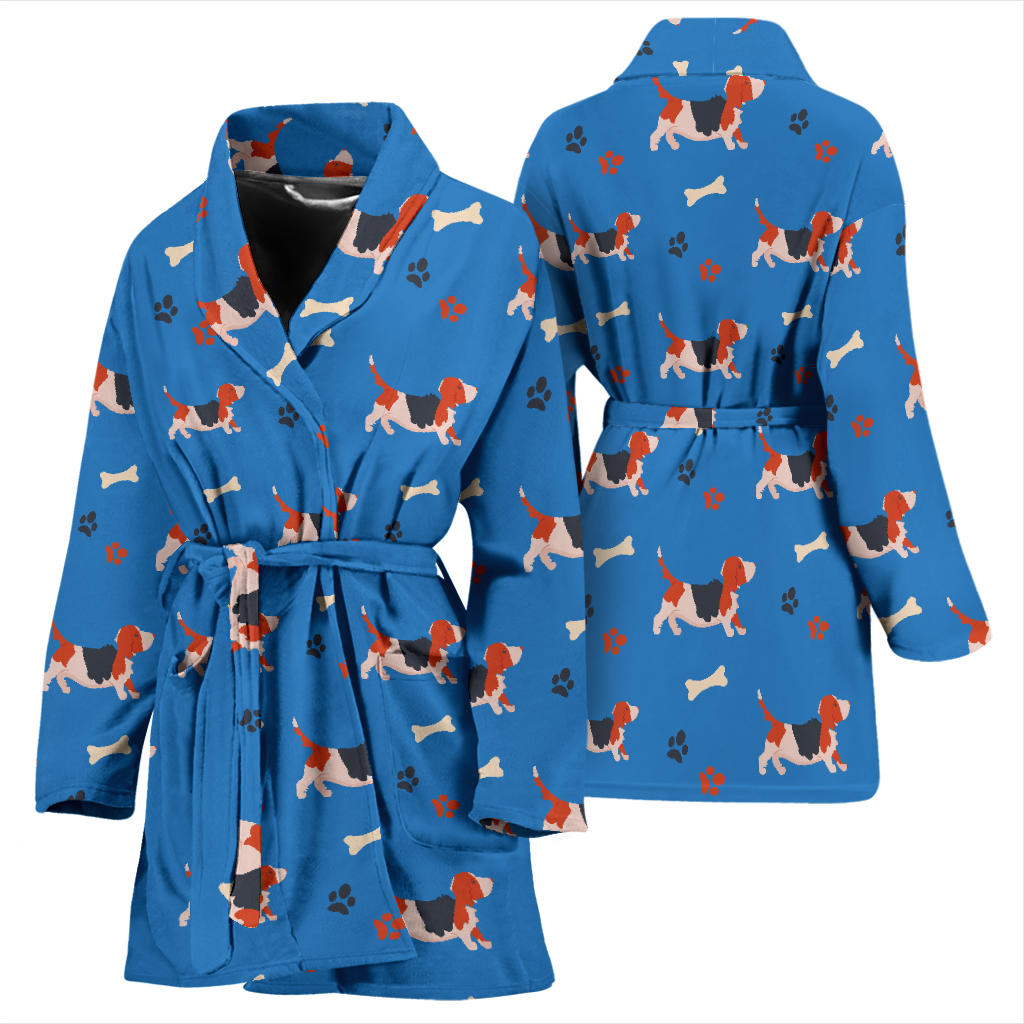 Basset Hound Pattern Print Design 02 Women Bathrobe