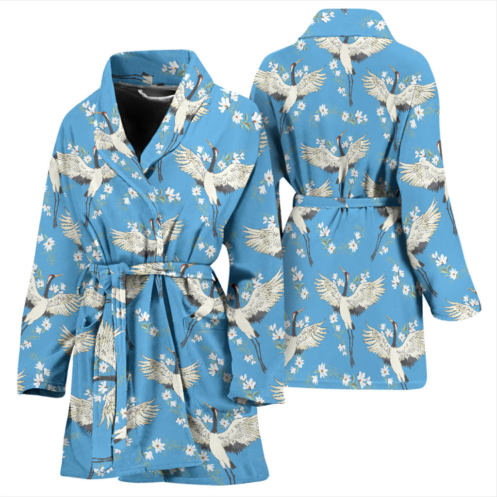 Crane Pattern Print Design 03 Women Bathrobe