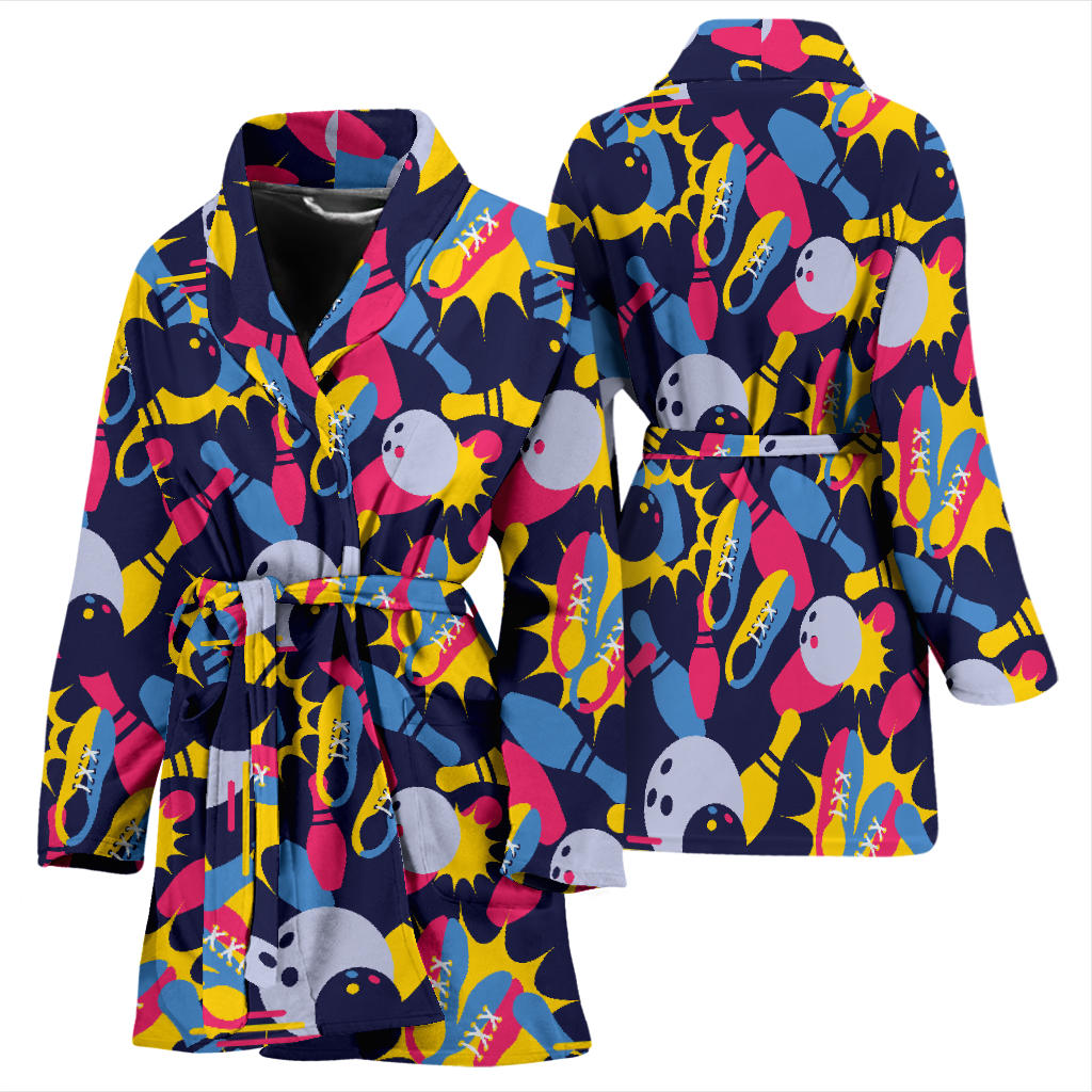 Bowling Pattern Print Design 02 Women Bathrobe