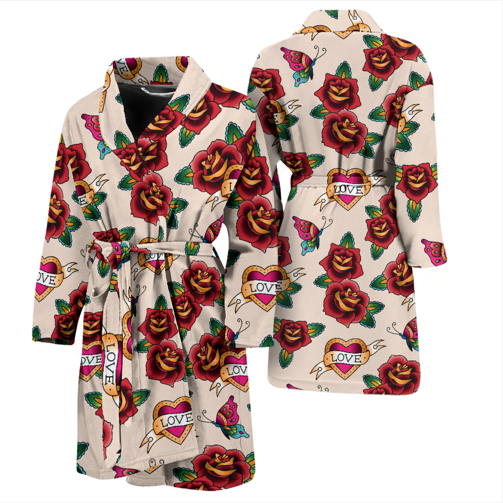Tattoo Rose Print Design LKS302 Men Bathrobe