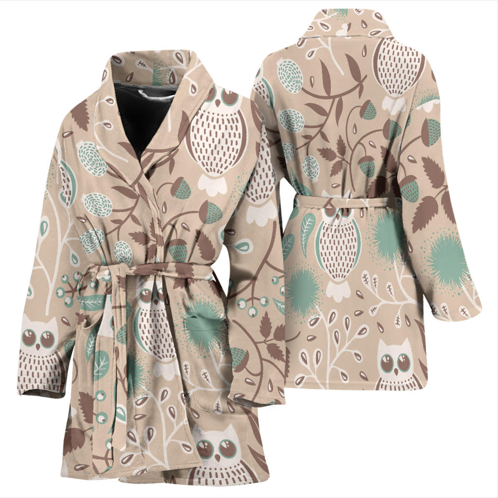 Owl Pattern Print Design A02 Women Bathrobe