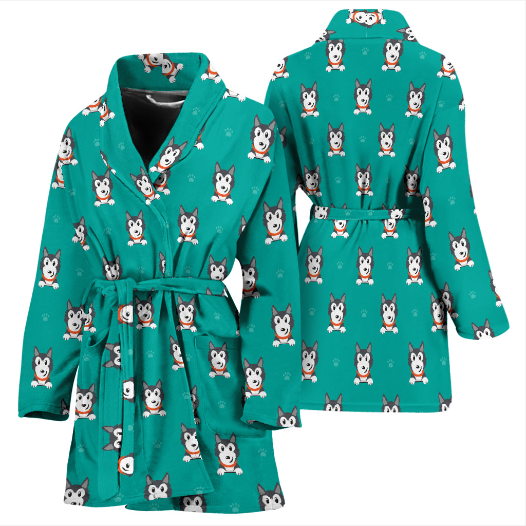 Siberian Huskies Print Design LKS304 Women Bathrobe