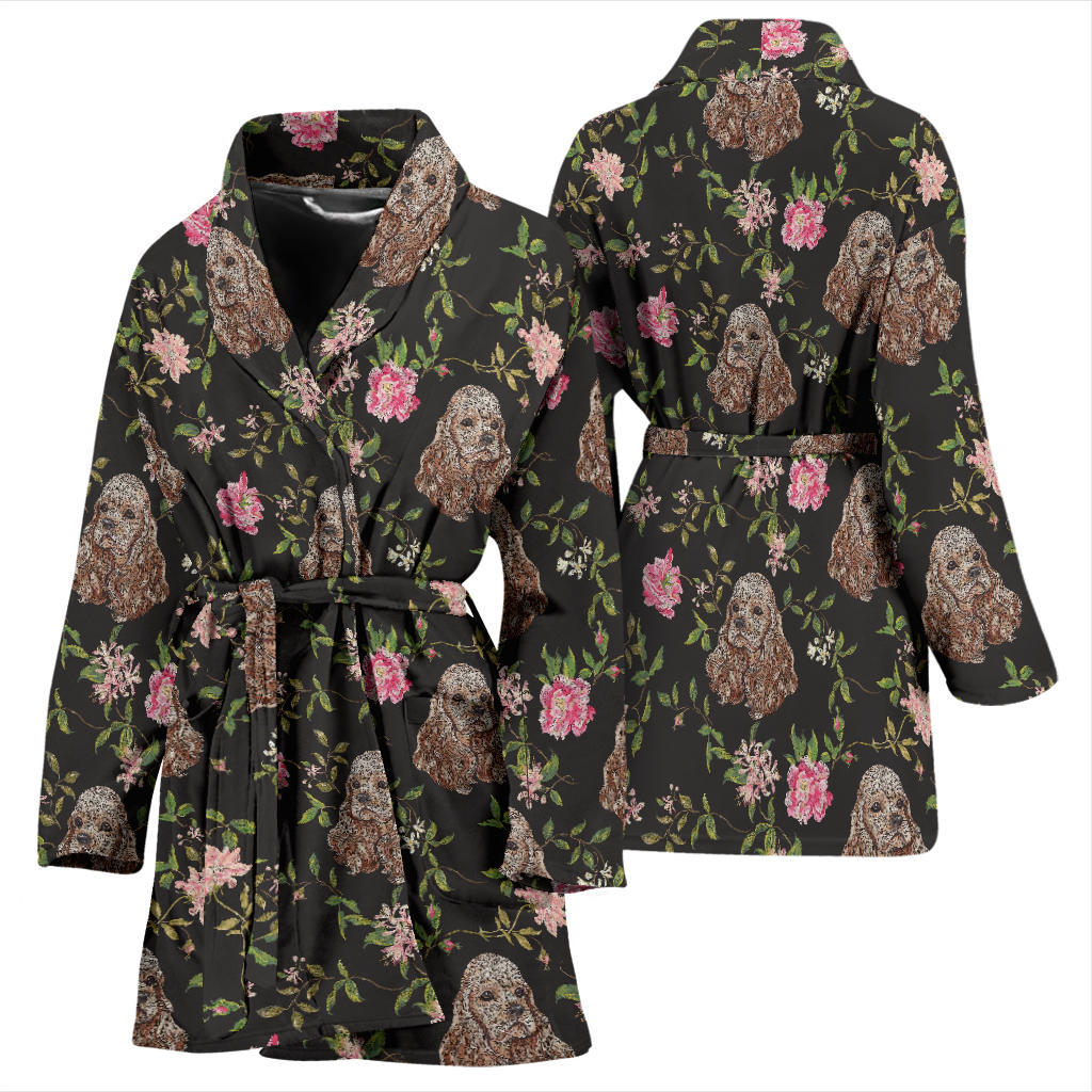 Cocker Pattern Print Design 03 Women Bathrobe