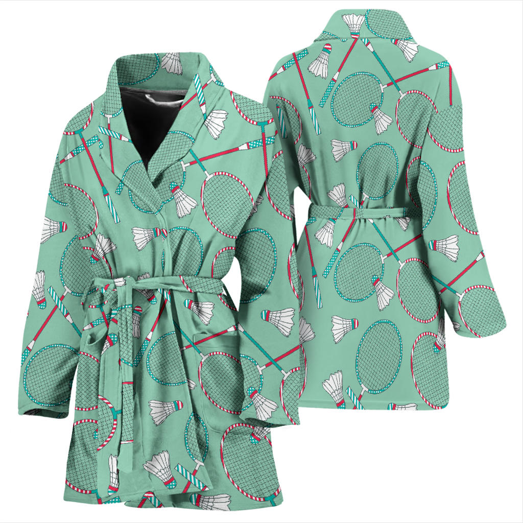 Badminton Pattern Print Design 05 Women Bathrobe