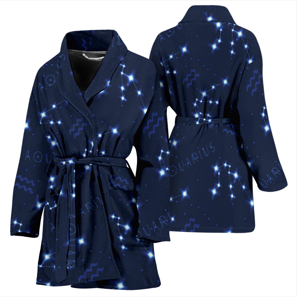 Aquarius Zodiac Pattern Print Design 02 Women Bathrobe