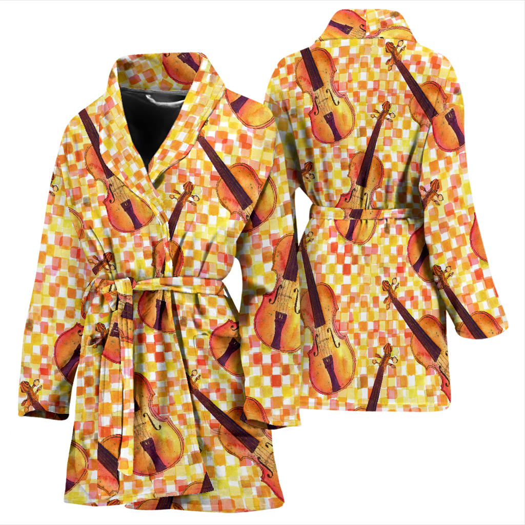 Violin Pattern Print Design 03 Women Bathrobe