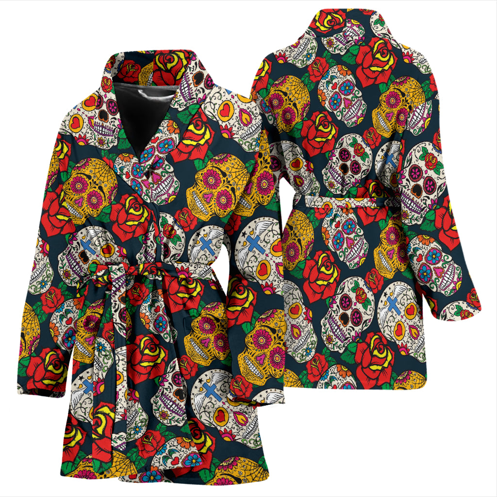 Sugar Skull Print Design LKS306 Women Bathrobe