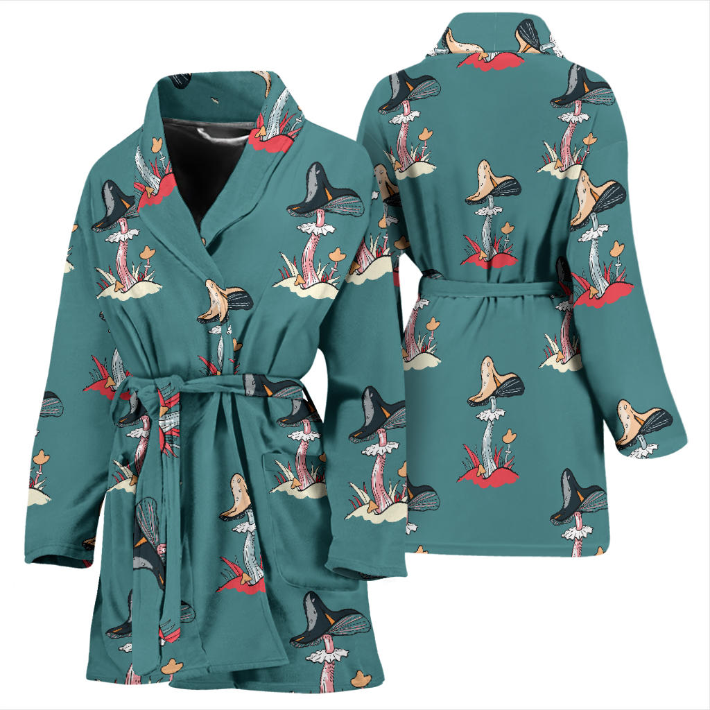 Mushroom Pattern Print Design A04 Women Bathrobe