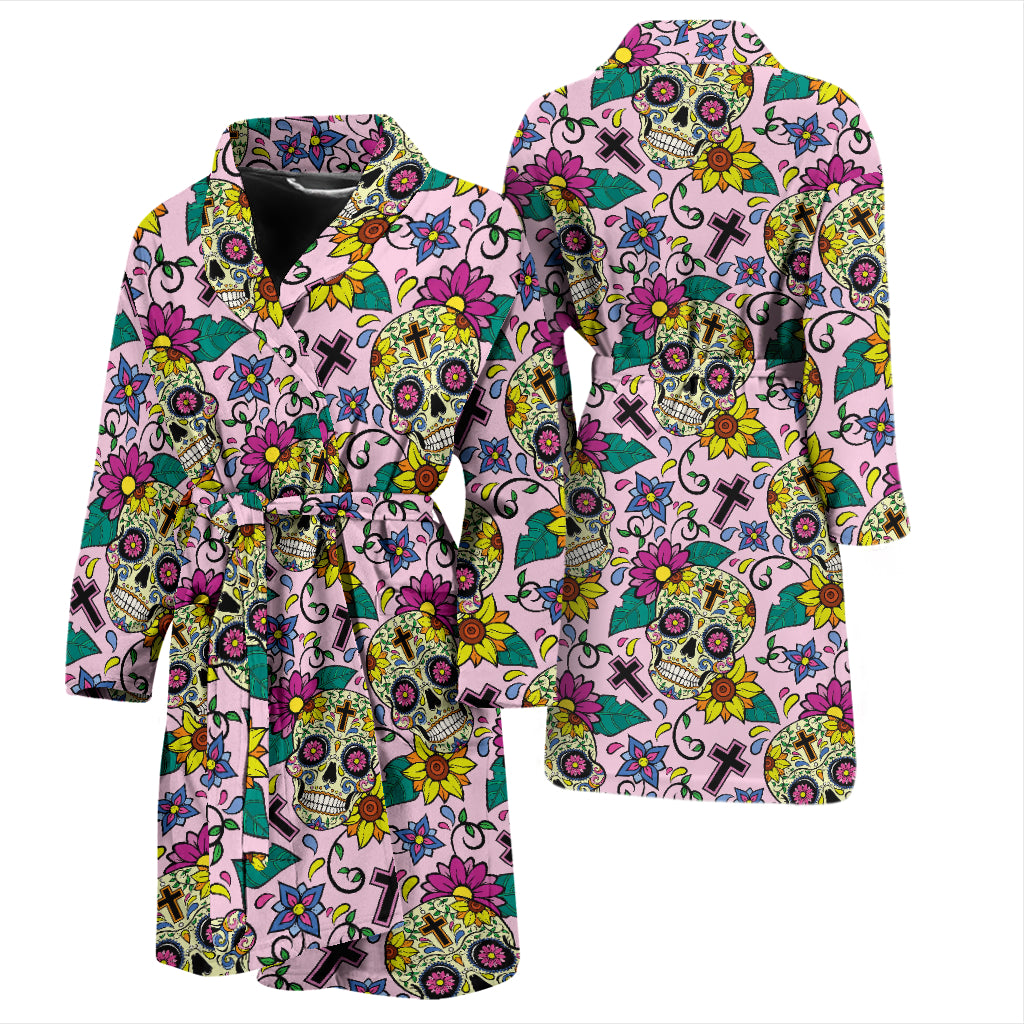 Sugar Skull Print Design LKS307 Men Bathrobe