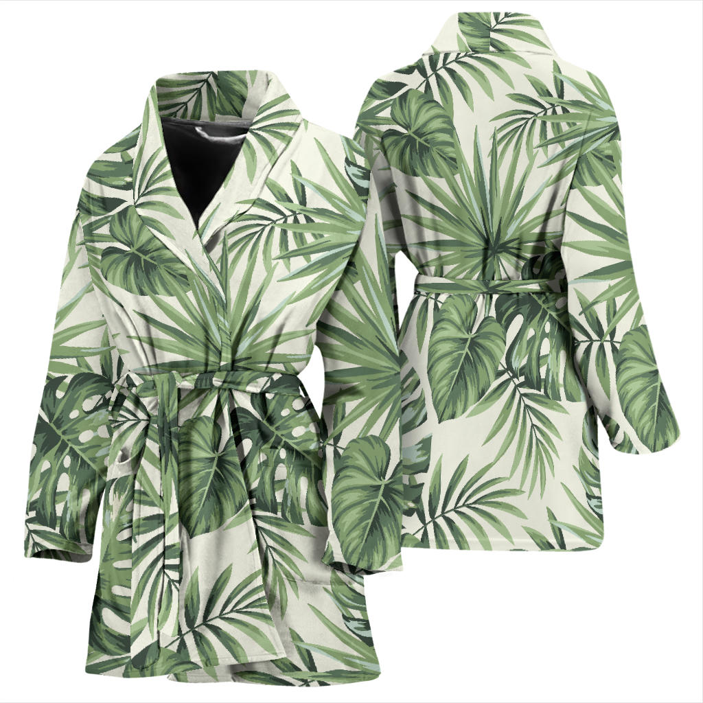 Palm Leaf Pattern Print Design A02 Women Bathrobe
