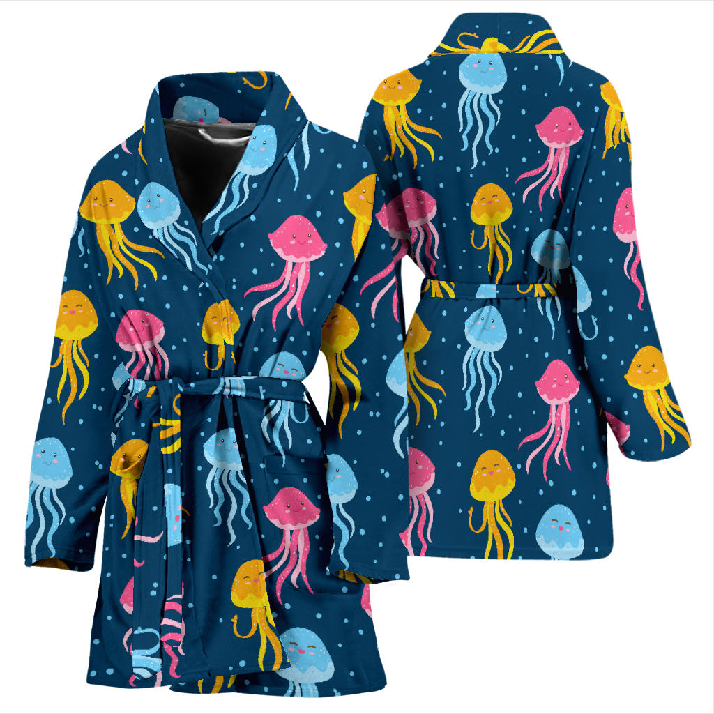 Jellyfish Pattern Print Design 04 Women Bathrobe