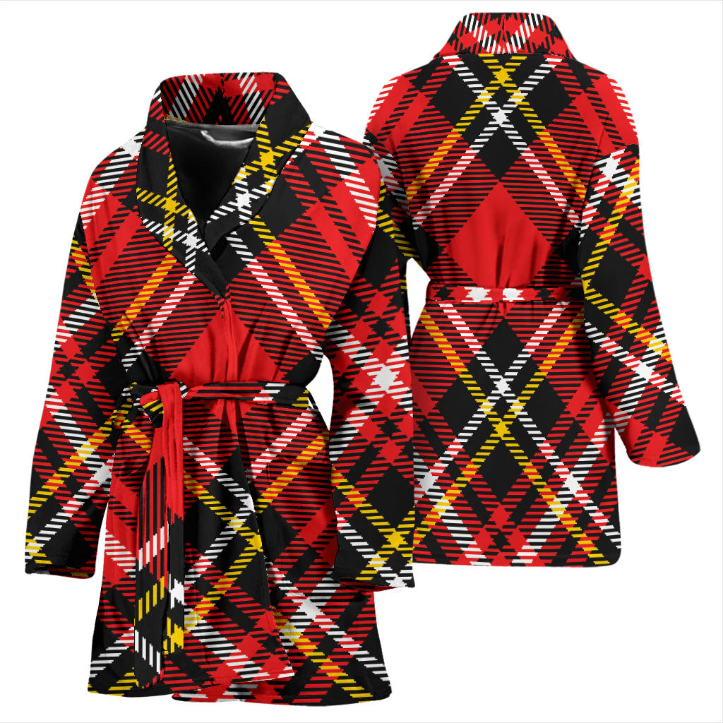 Plaid Red Pattern Print Design A03 Women Bathrobe