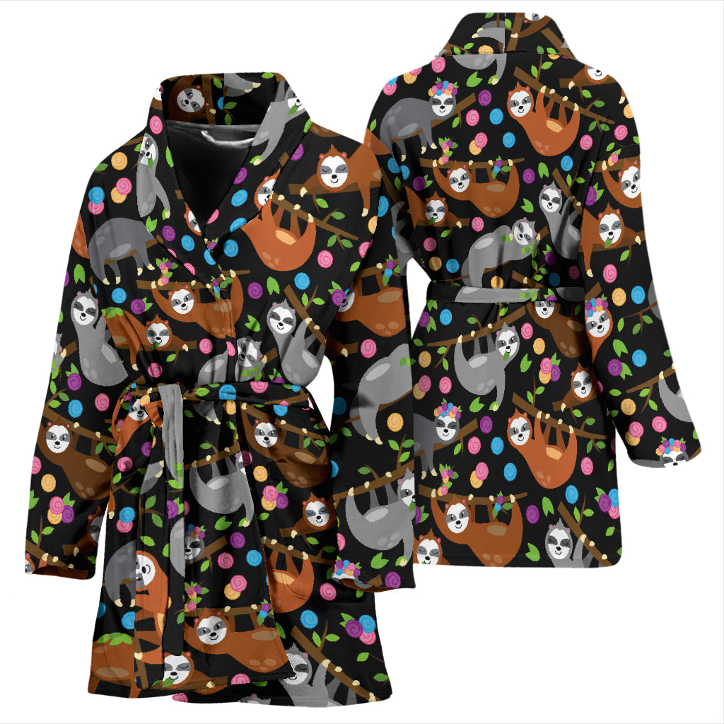 Sloth Print Design LKS306 Women Bathrobe