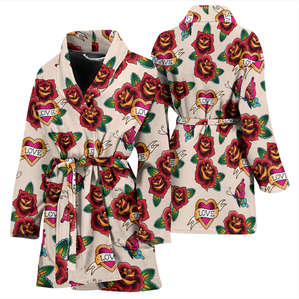 Tattoo Rose Print Design LKS302 Women Bathrobe