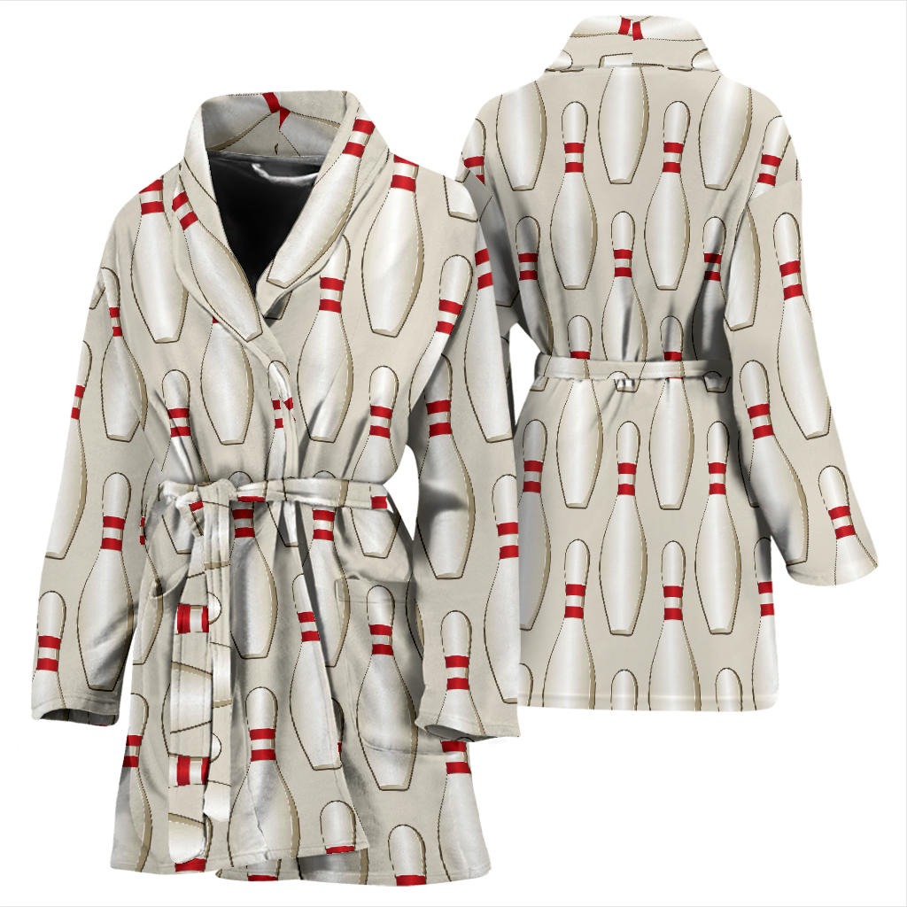 Bowling Pin Pattern Print Design 01 Women Bathrobe