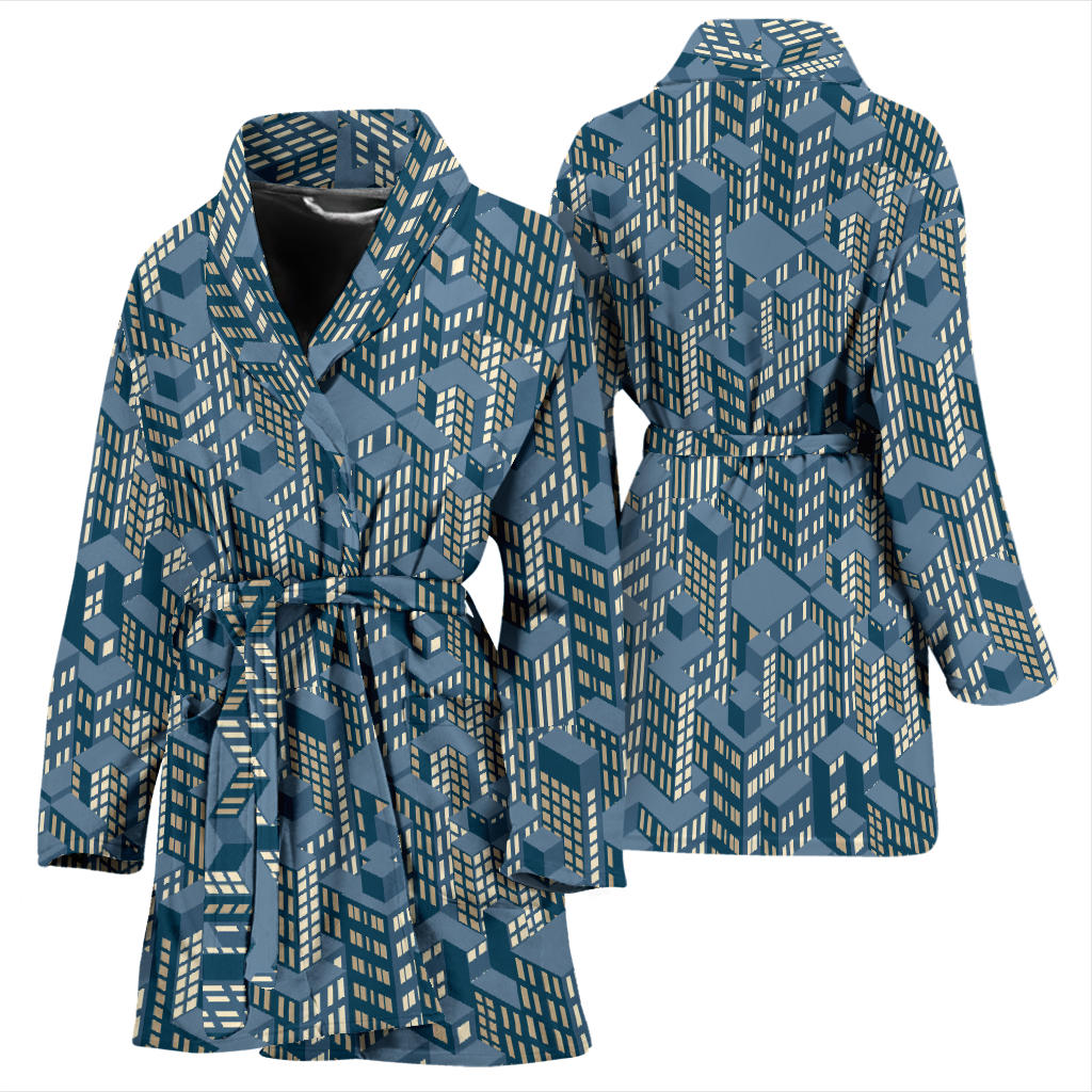 City Pattern Print Design 01 Women Bathrobe