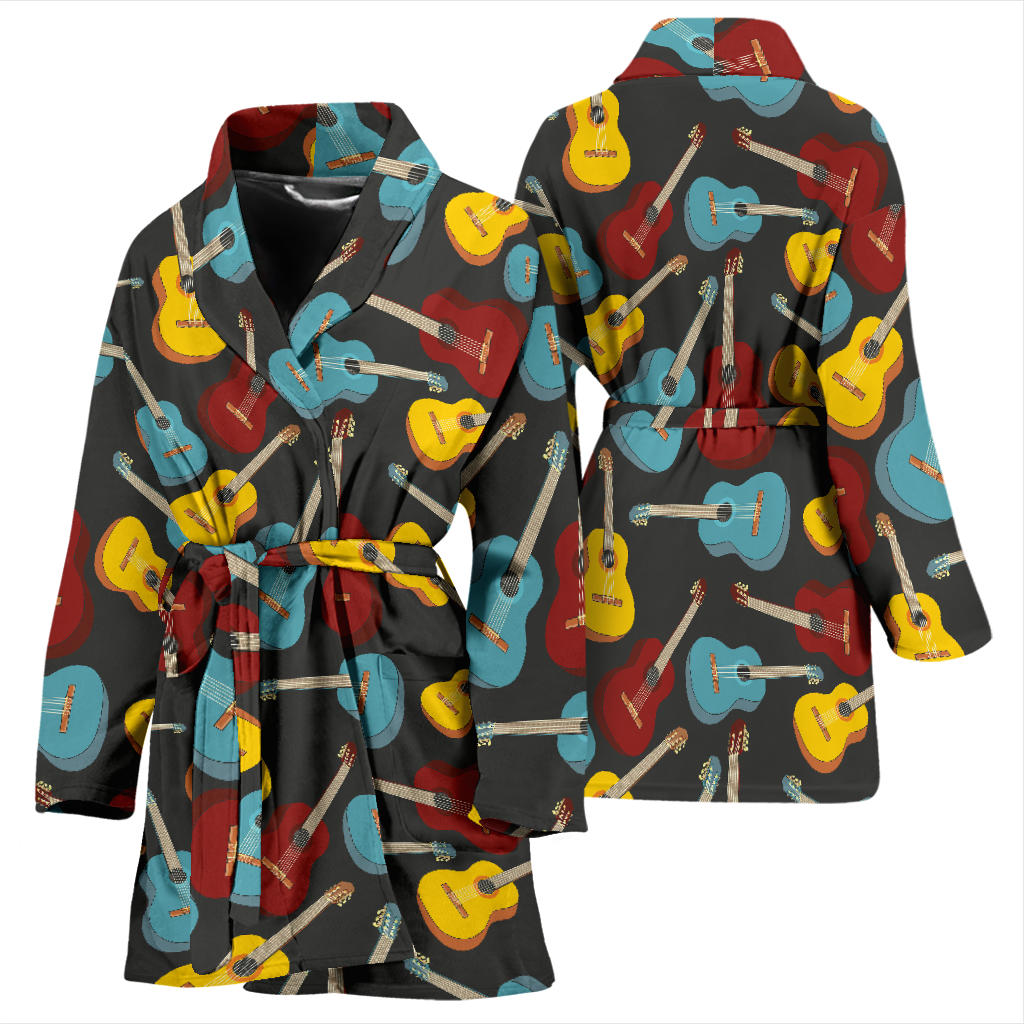 Acoustic Guitar Pattern Print Design 01 Women Bathrobe