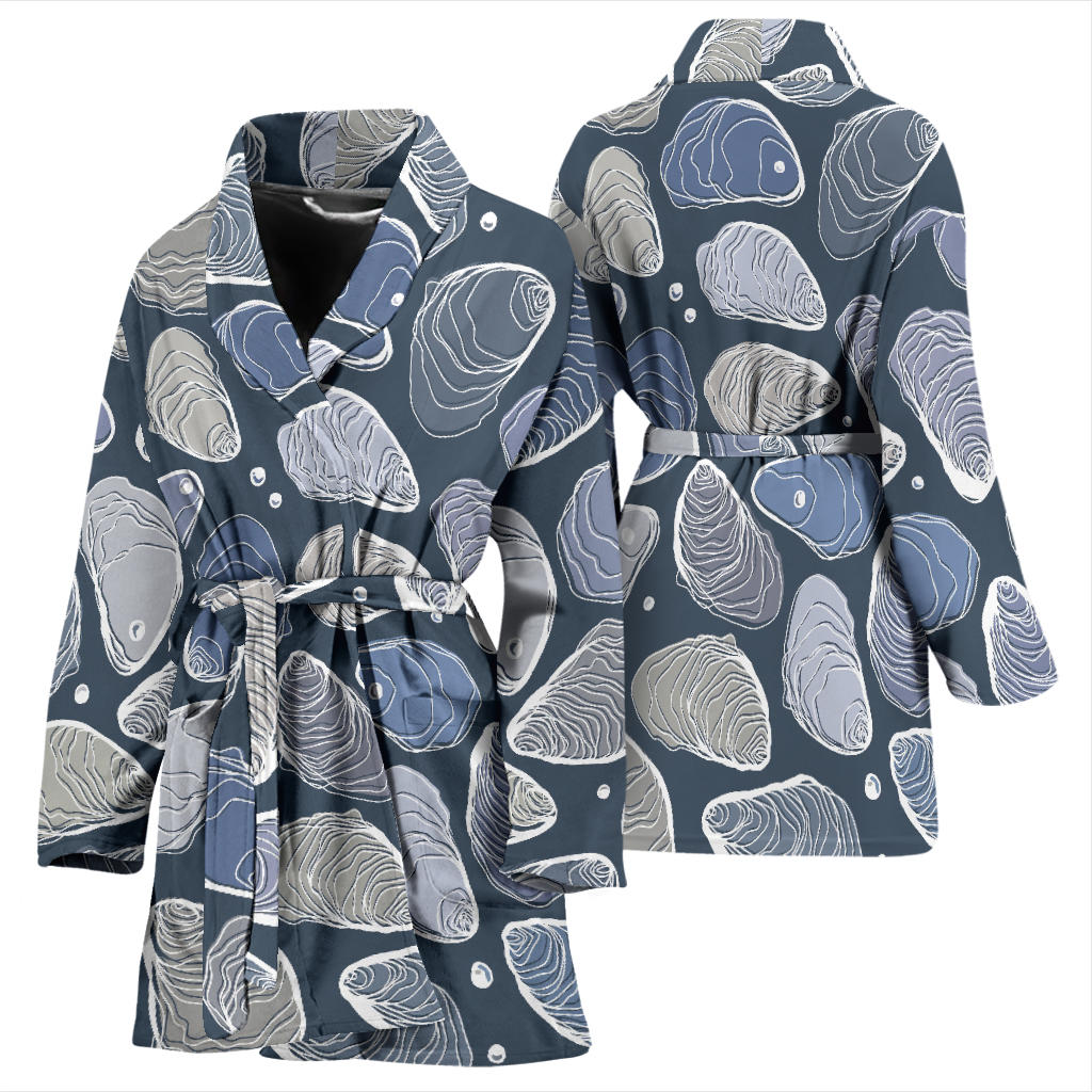 Oyster Pattern Print Design 02 Women Bathrobe