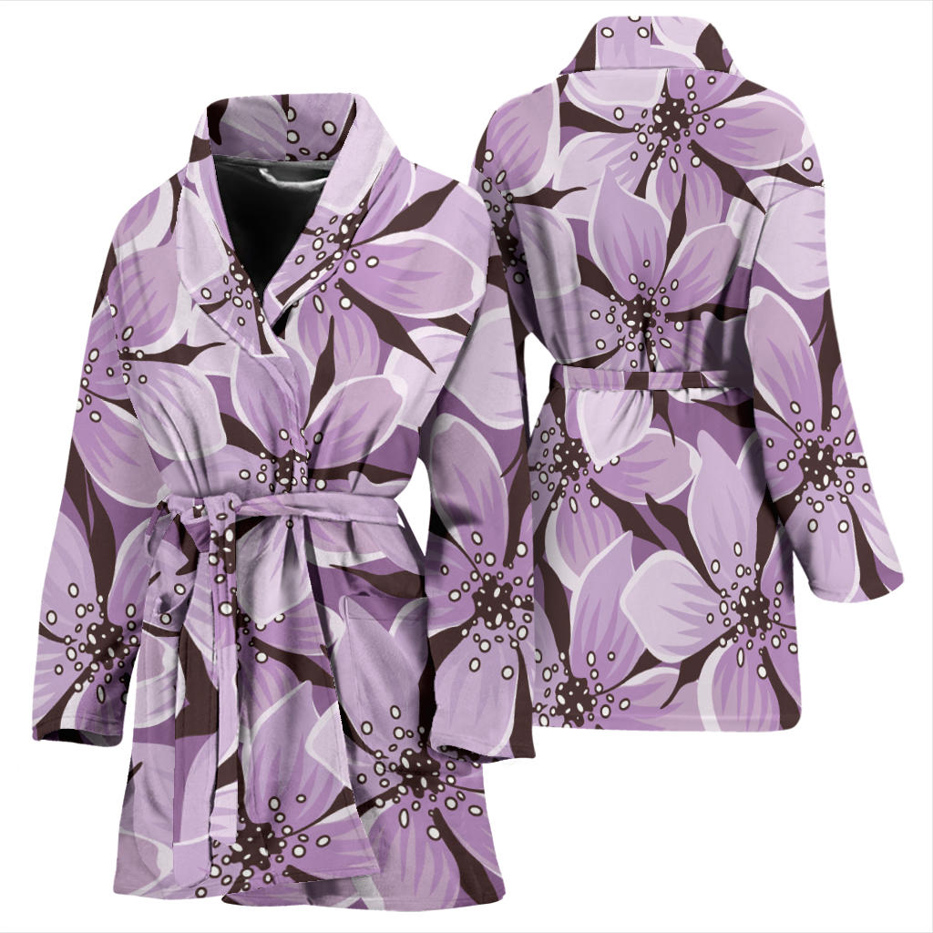 Lilac Pattern Print Design 01 Women Bathrobe