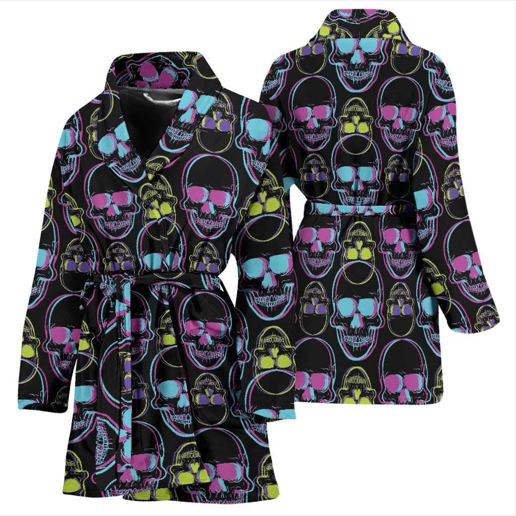 Skull 3D Colorful Print Design LKS309 Women Bathrobe