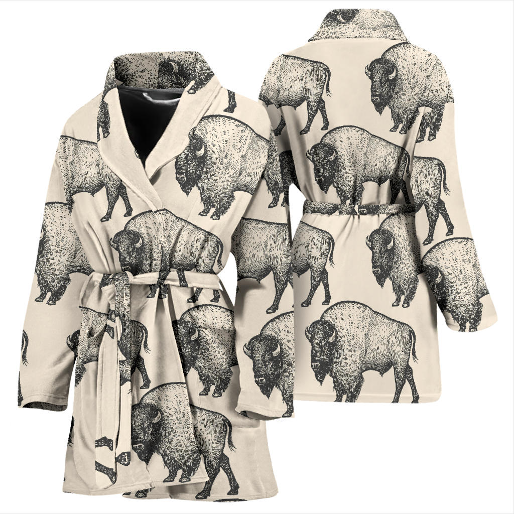 Bison Pattern Print Design 02 Women Bathrobe