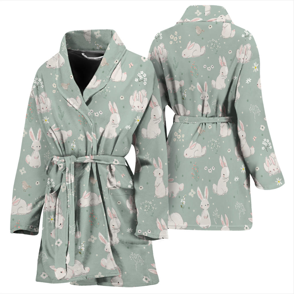 Bunny Pattern Print Design 03 Women Bathrobe