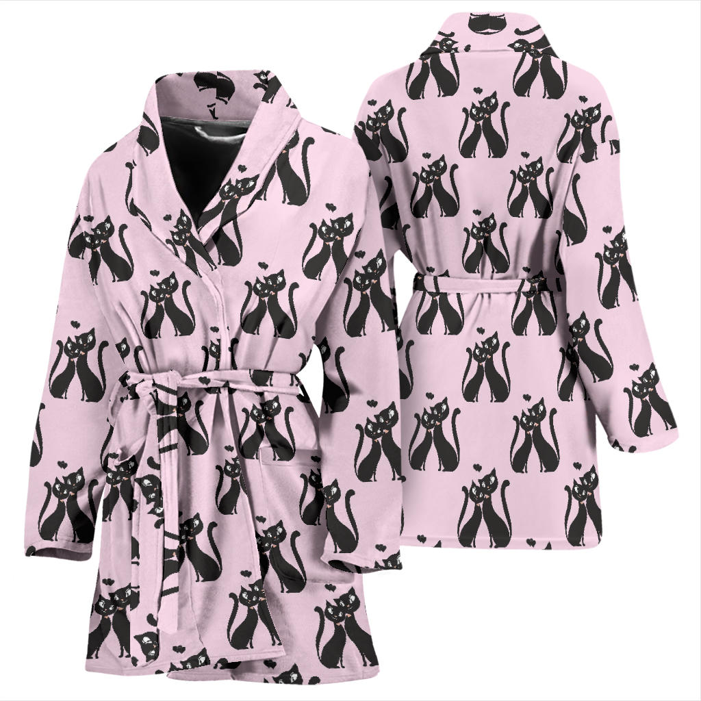 Black Cat Pattern Print Design 01 Women Bathrobe
