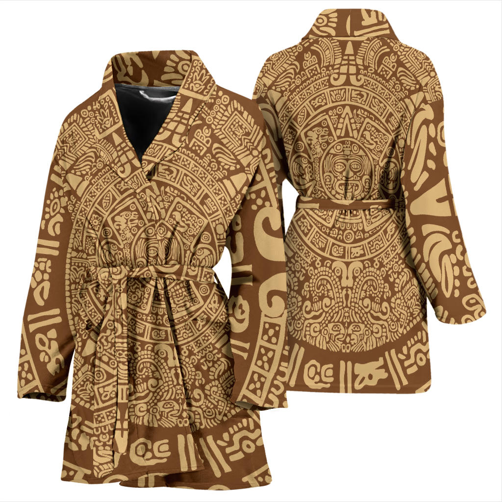 Mayan Pattern Print Design 01 Women Bathrobe
