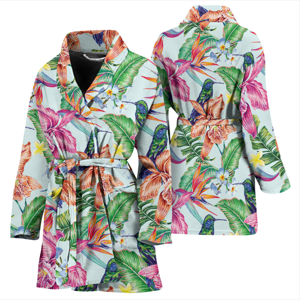 Hummingbird Tropical Pattern Print Design 05 Women Bathrobe