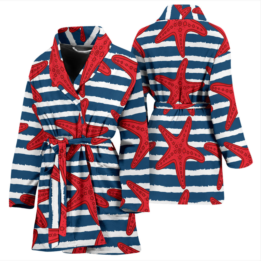 Starfish Red Pattern Print Design 02 Women Bathrobe
