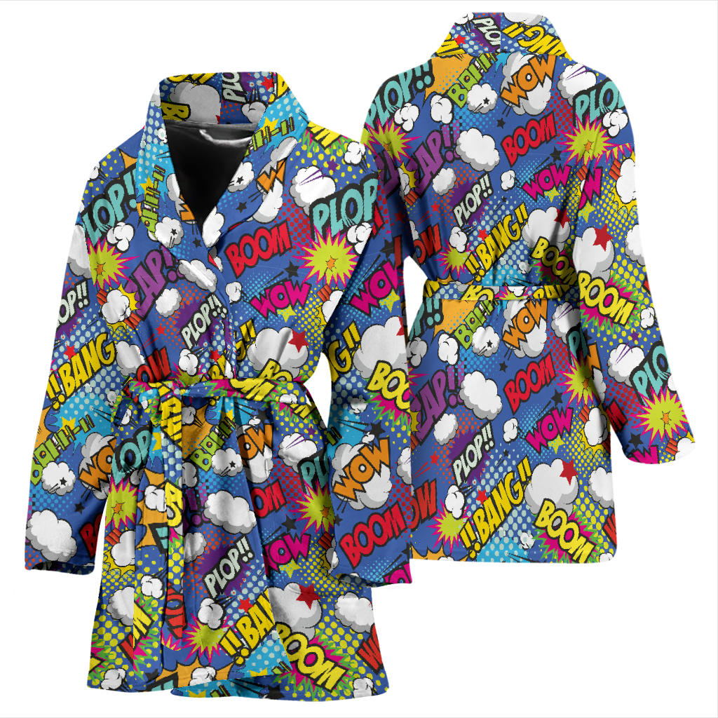 Comic Book Pattern Print Design 02 Women Bathrobe