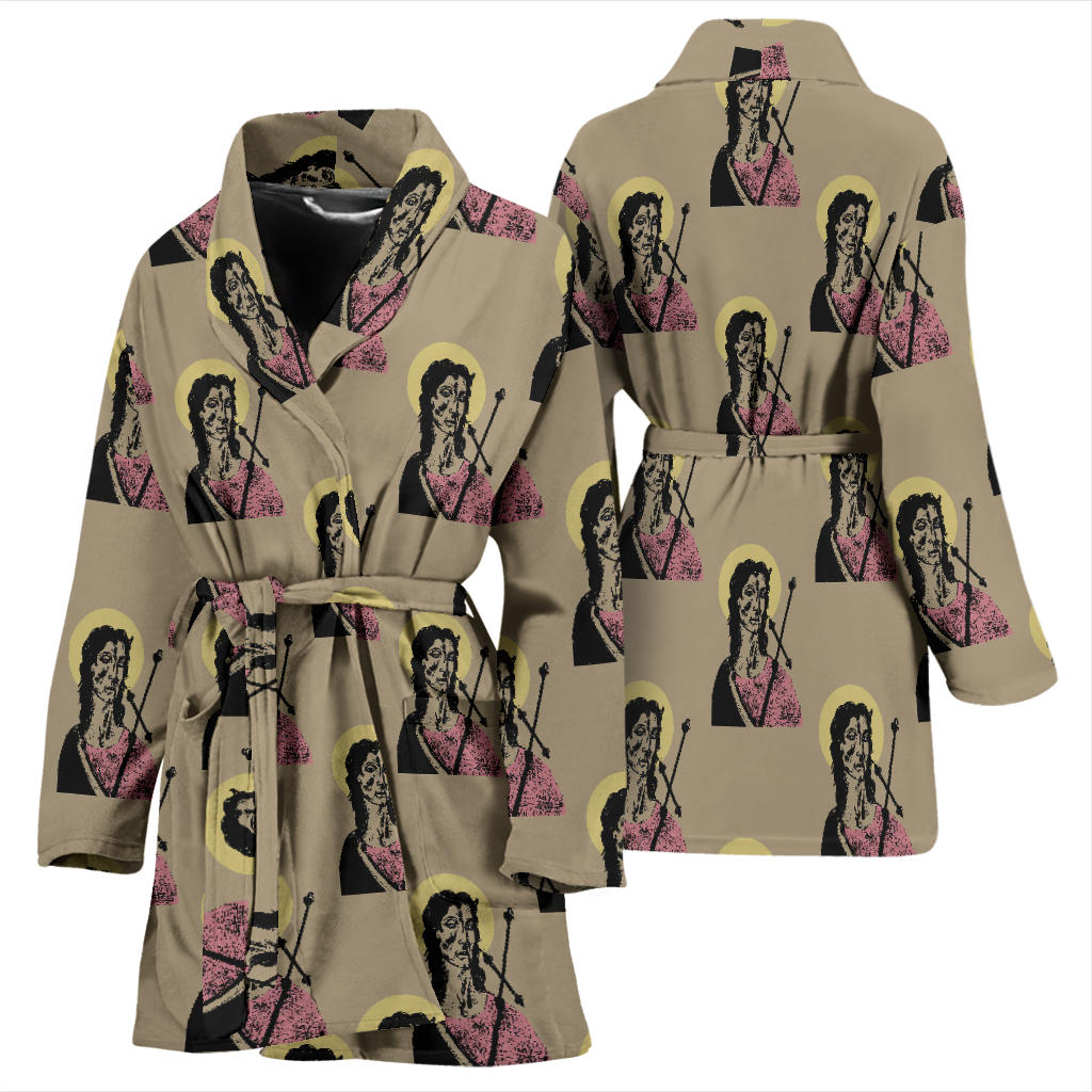 Christian Pattern Print Design 04 Women Bathrobe