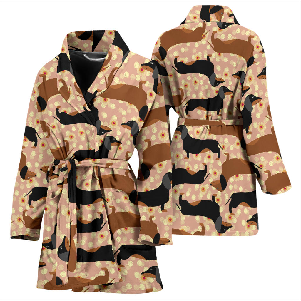 Dachshund Pattern Print Design 011 Women Bathrobe