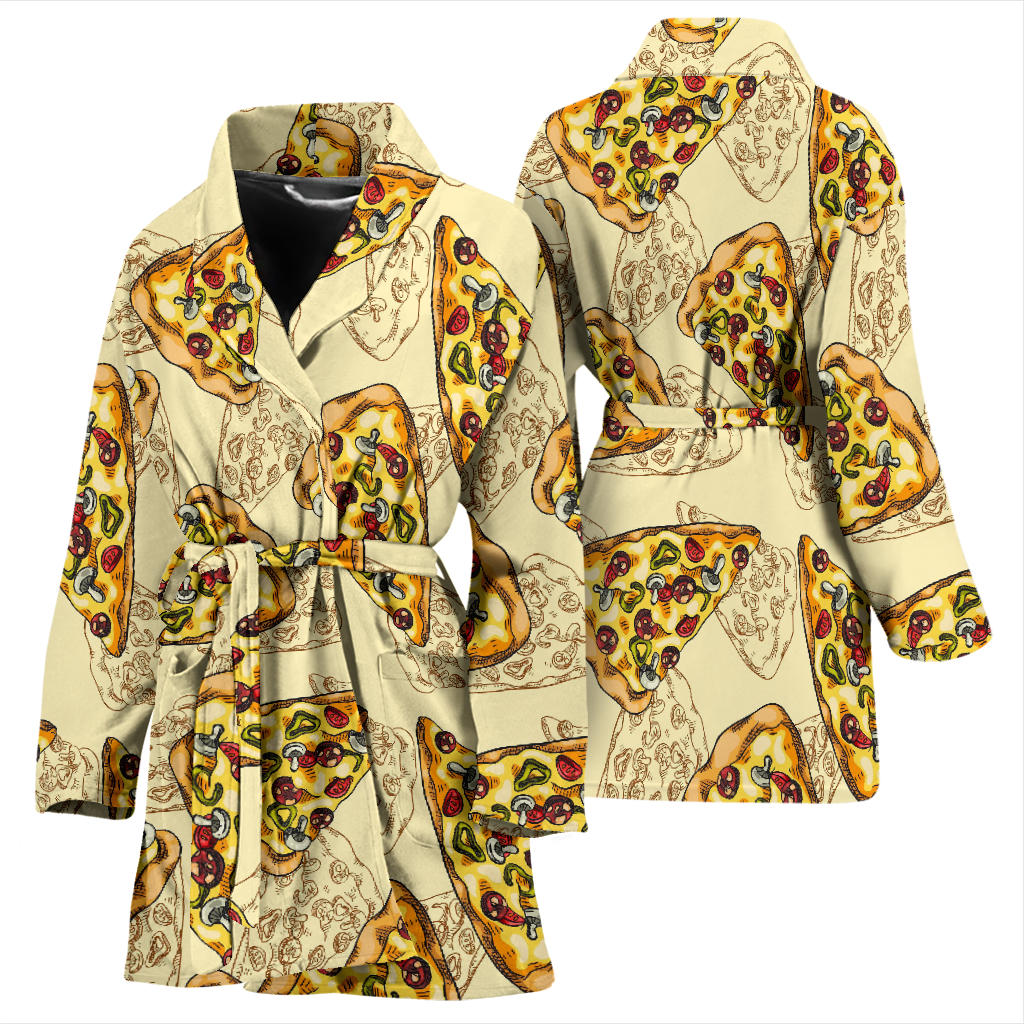 Pizza Pattern Print Design A01 Women Bathrobe