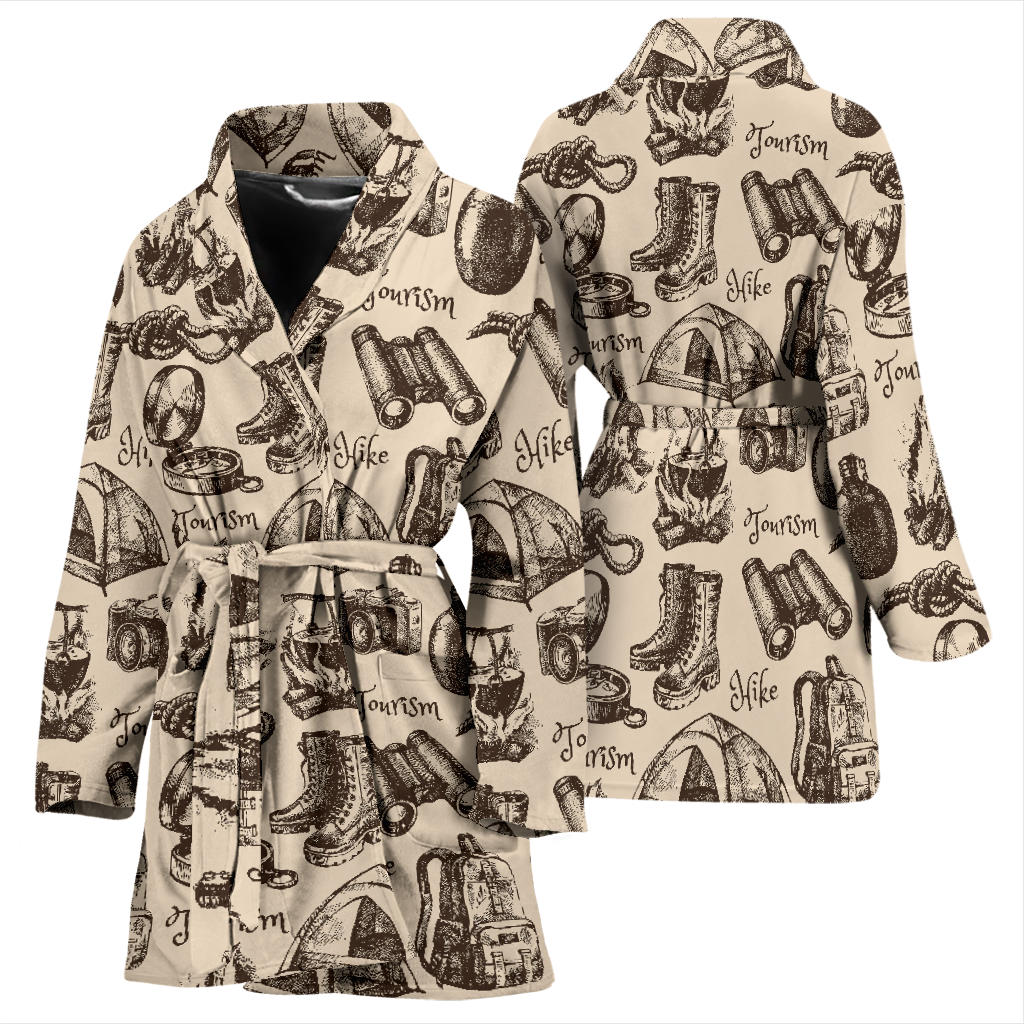 Camping Pattern Print Design 01 Women Bathrobe