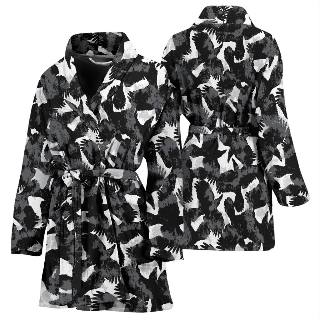 Crow Pattern Print Design 01 Women Bathrobe