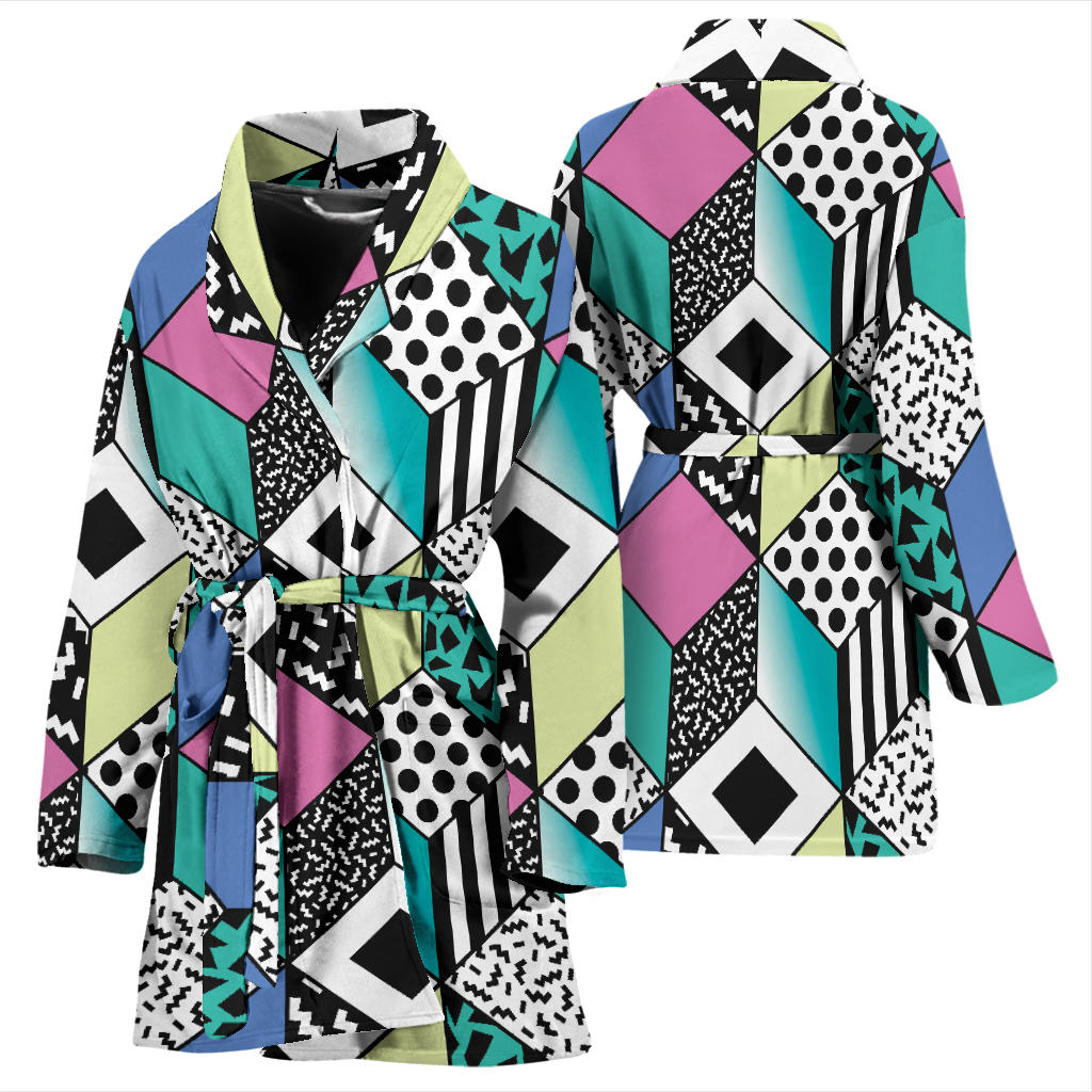 90s Pattern Print Design 3 Women Bathrobe