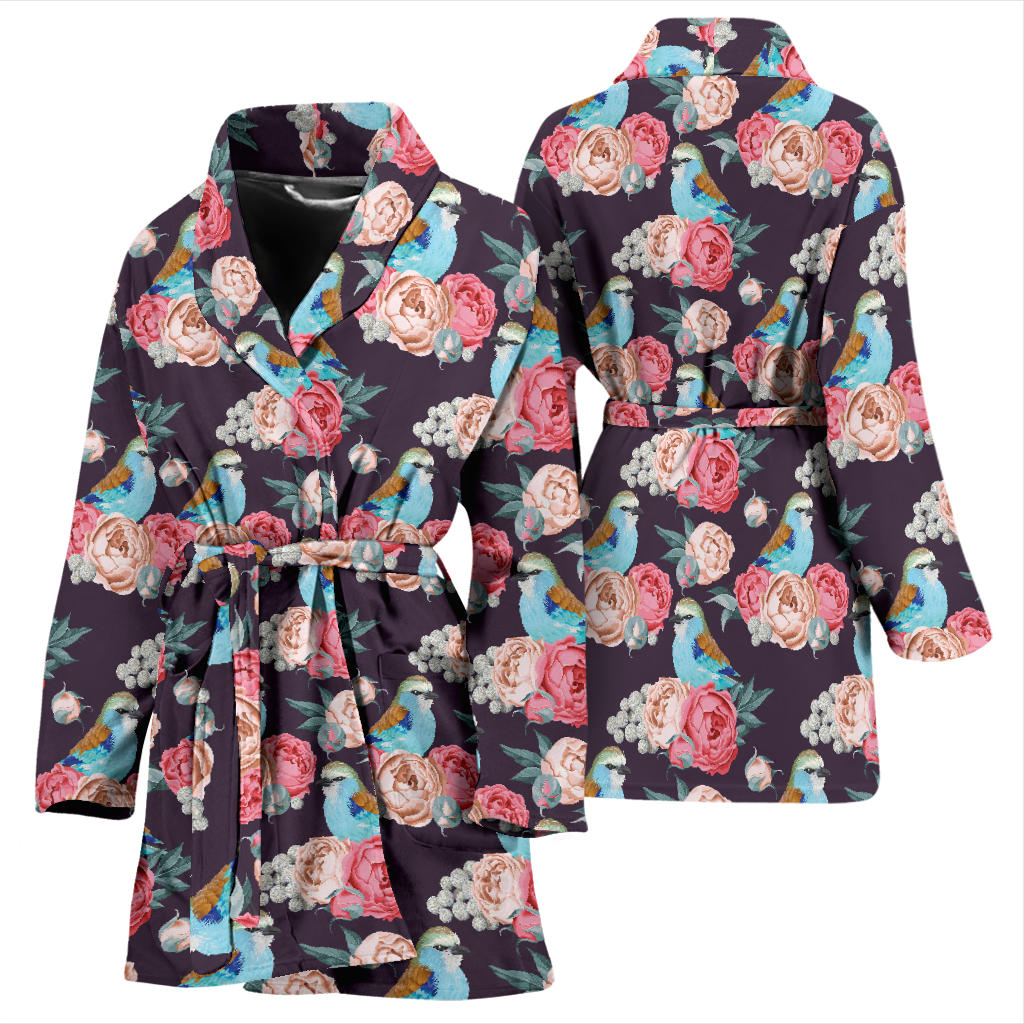 Bluebird Pattern Print Design 02 Women Bathrobe