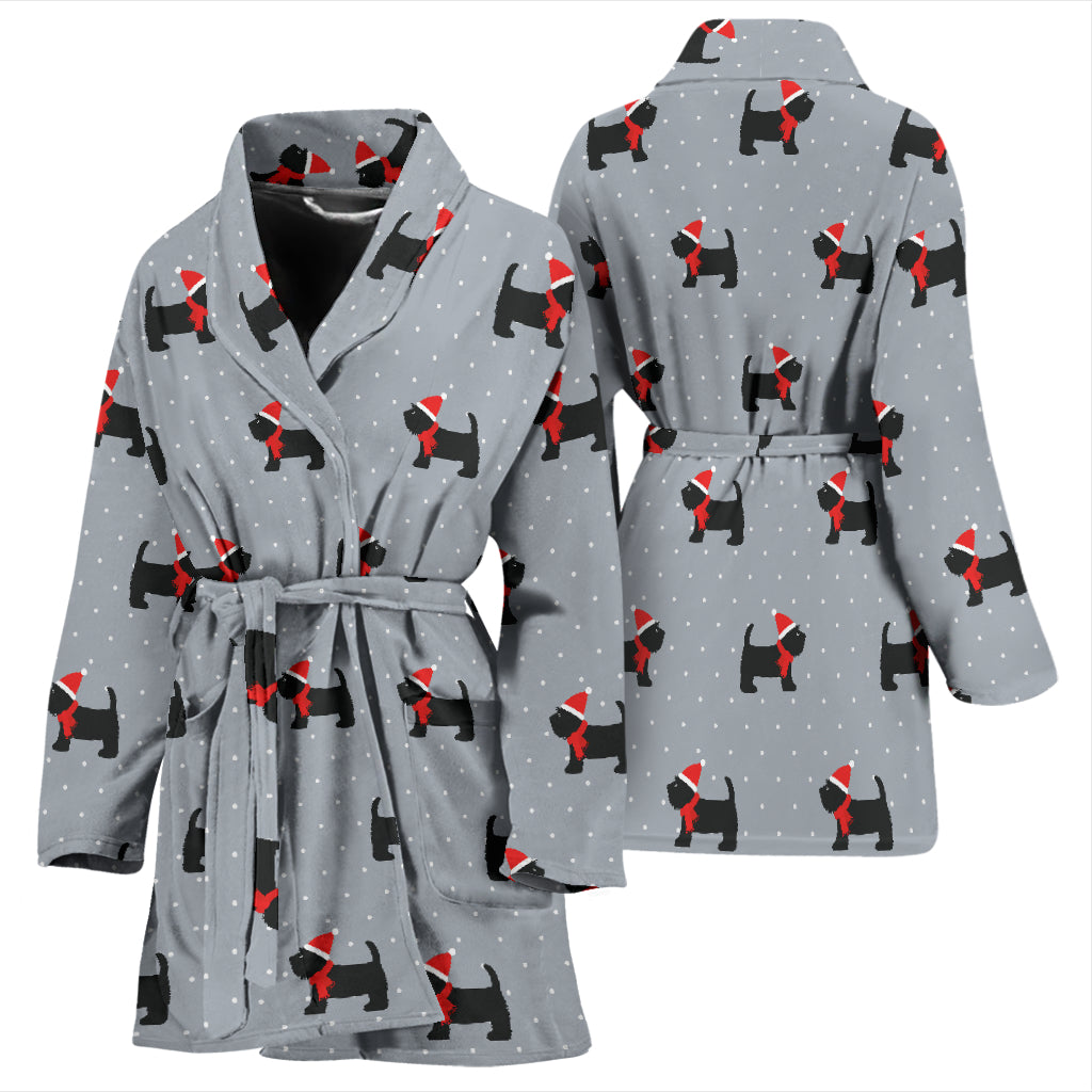 Scottish Christmas Themed Terriers Print Design LKS3018 Women Bathrobe