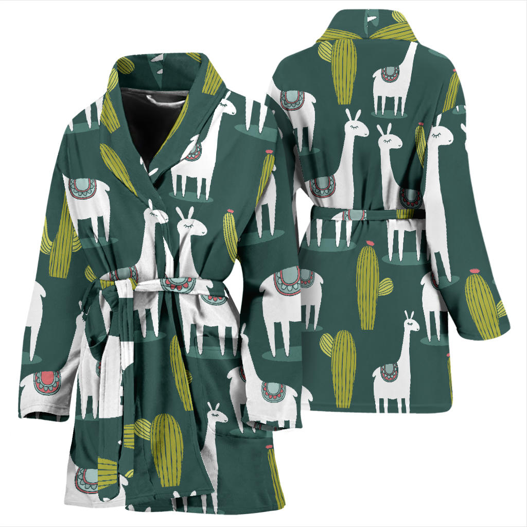 Llama Cactus Pattern Print Design 02 Women Bathrobe