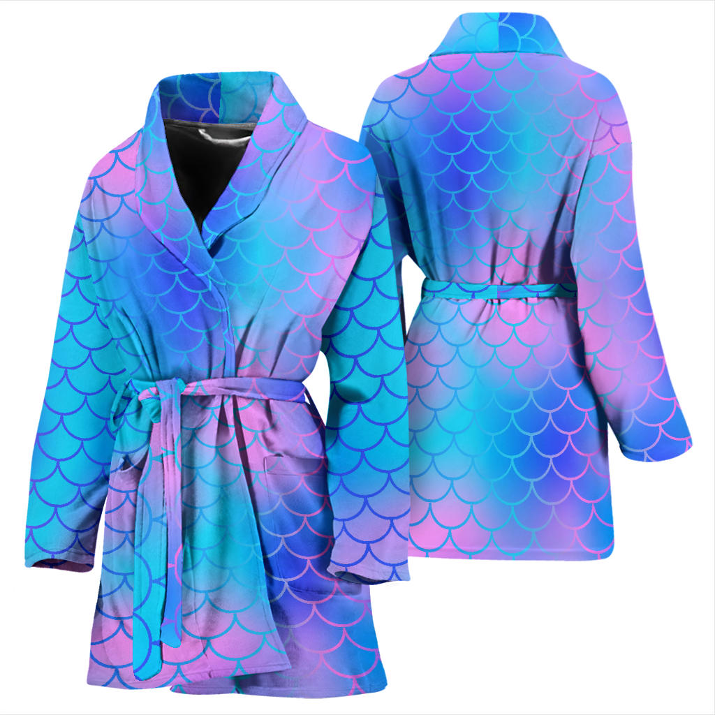 Mermaid Scales Pattern Print Design 04 Women Bathrobe
