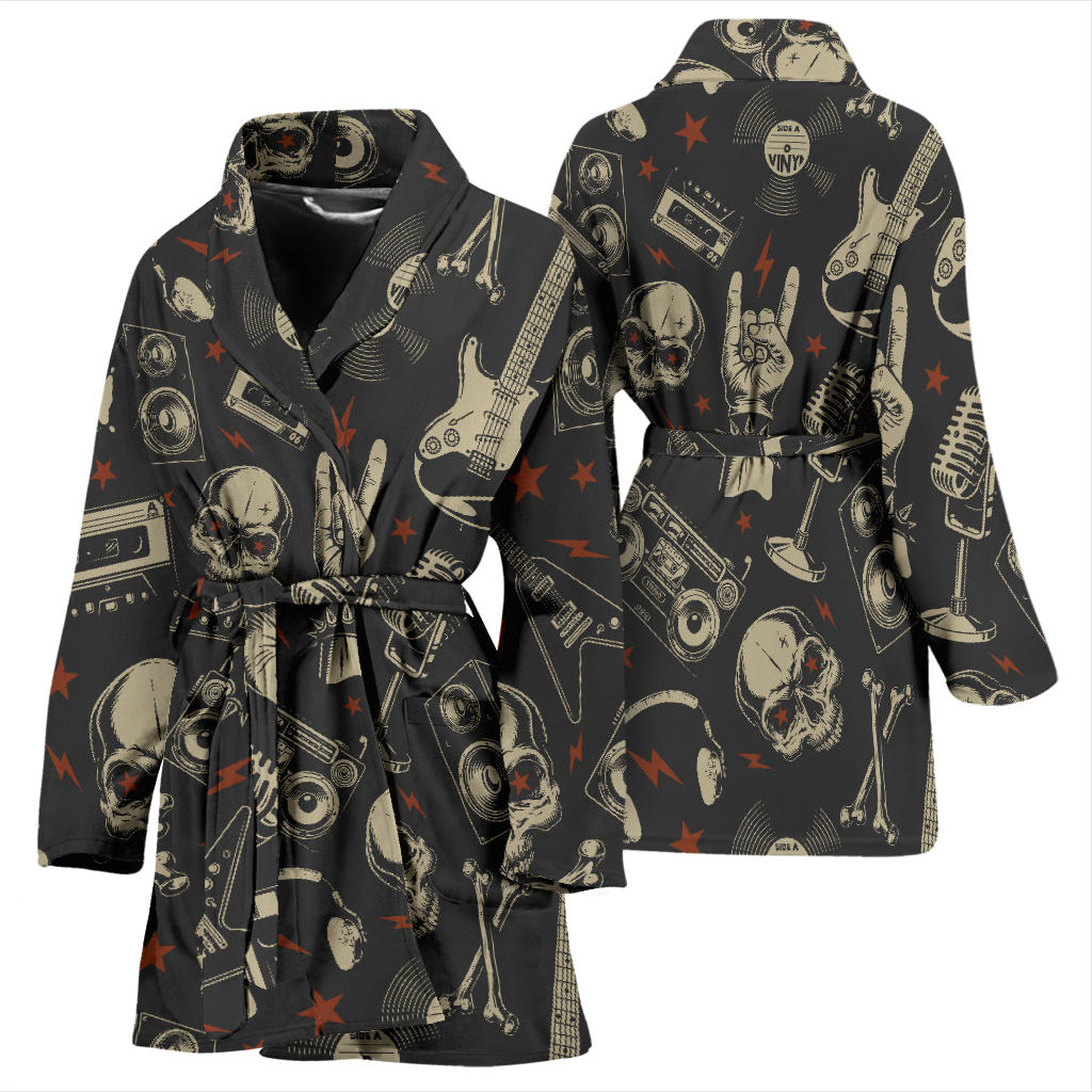 Rock and Roll Skull Pattern Print Design A03 Women Bathrobe