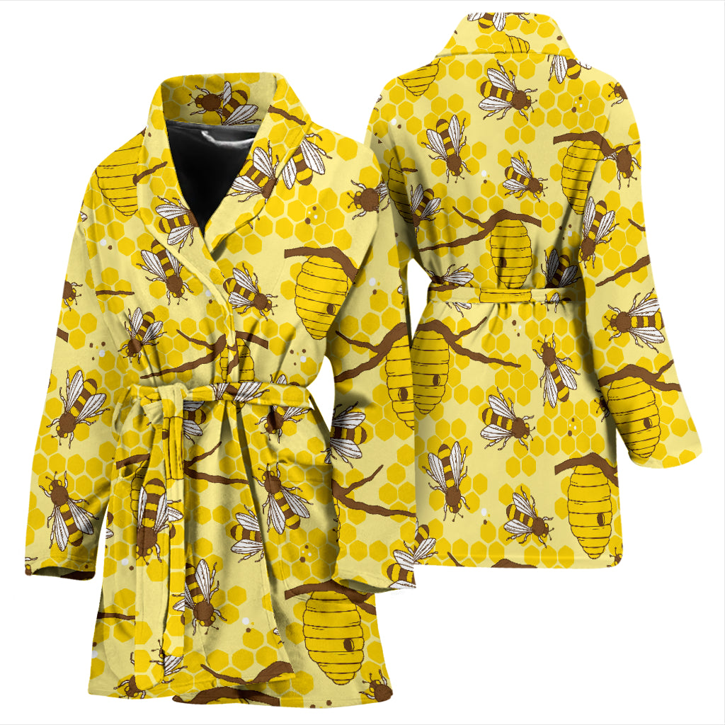 Bee With Honeycomb Print Design LKS302 Women Bathrobe
