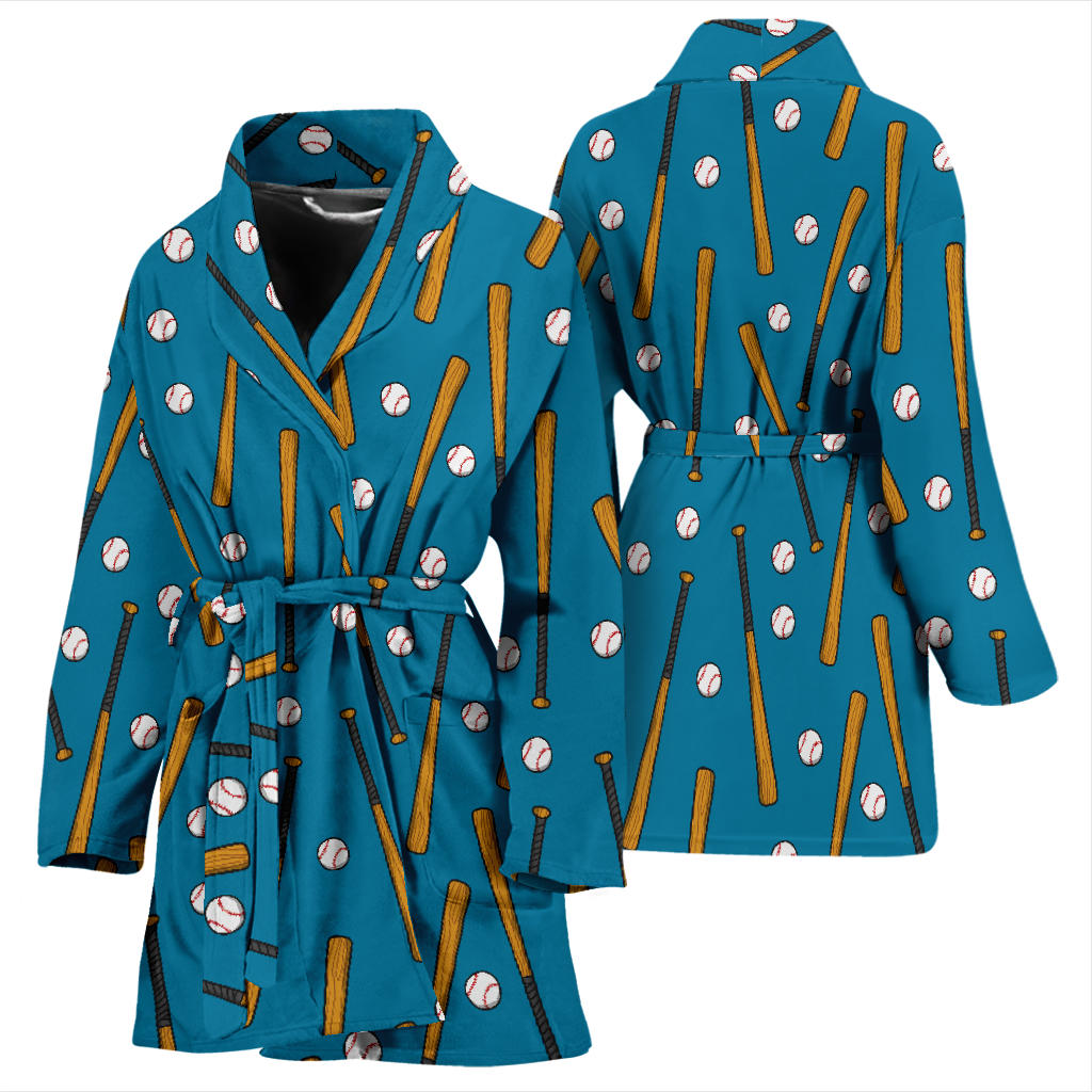 Baseball Pattern Print Design 01 Women Bathrobe