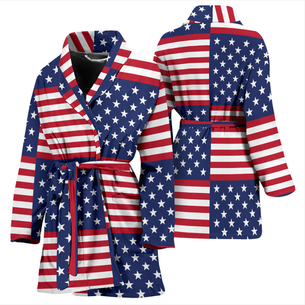 Patriotic US Flag Pattern Print Design A03 Women Bathrobe