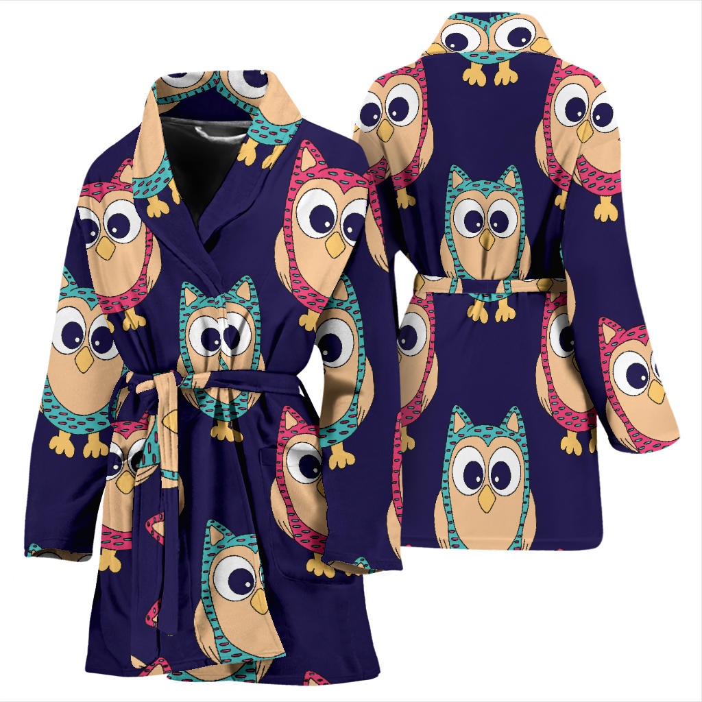 Owl Pattern Print Design A06 Women Bathrobe