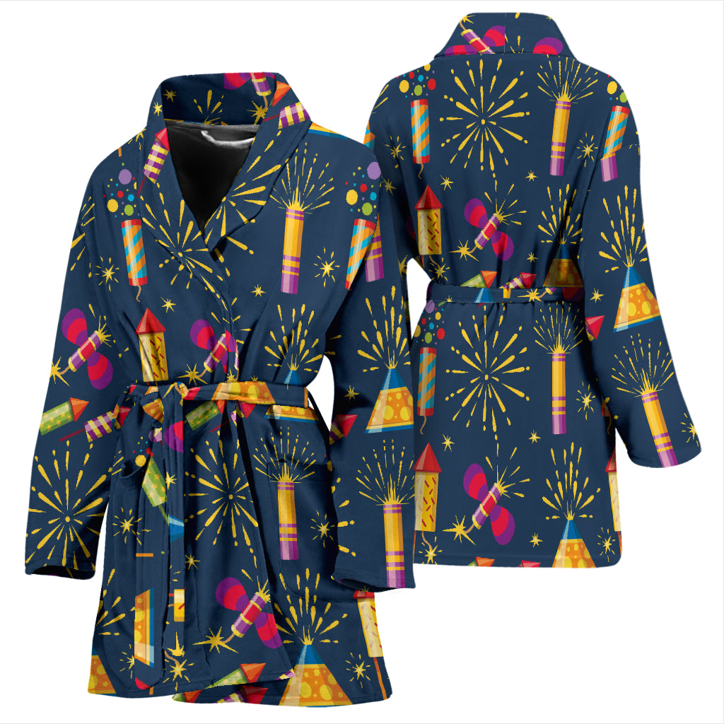 Firework Sparkling Rockets Print Design LKS306 Women Bathrobe