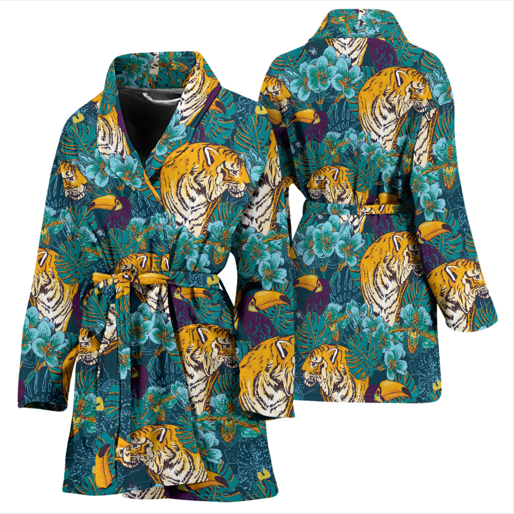Tiger Tropical Print Design LKS301 Women Bathrobe