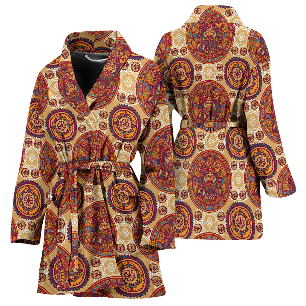 Calendar Aztec Pattern Print Design 01 Women Bathrobe